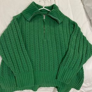 Green Aerie knit collared sweater quarter zip